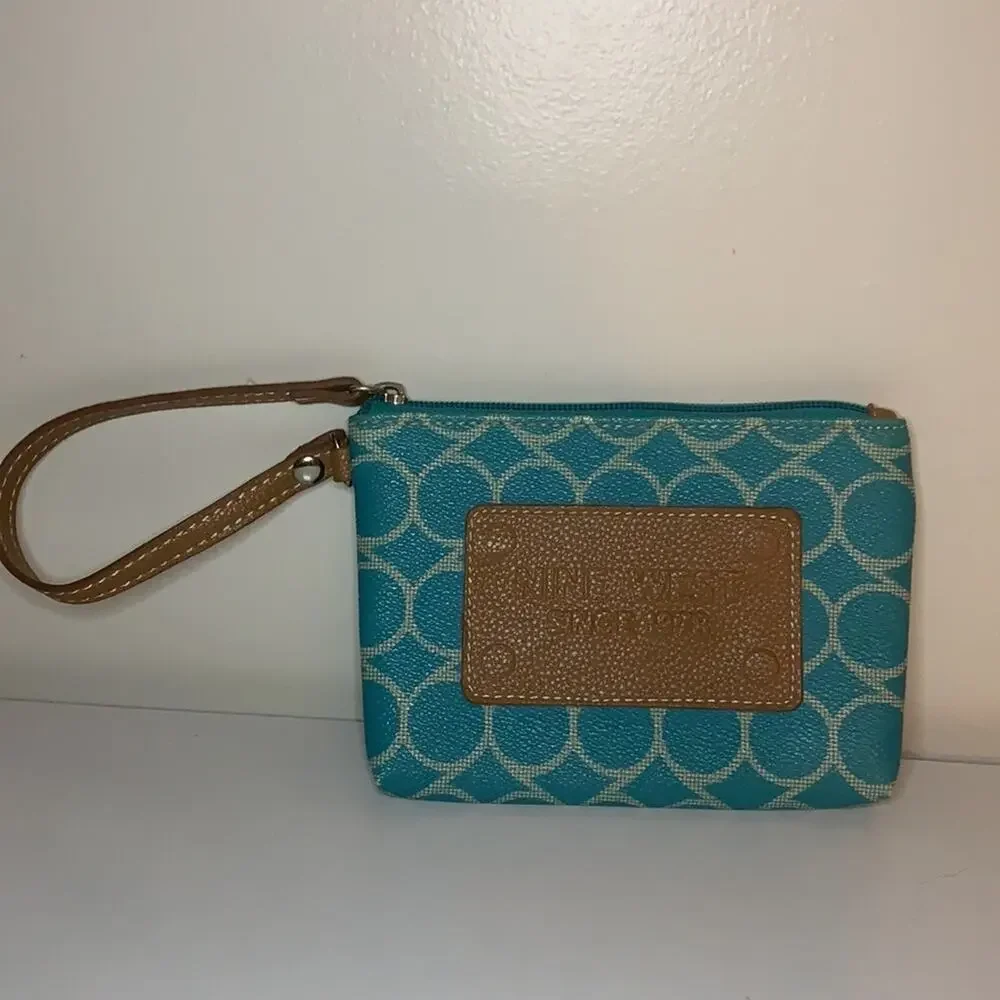 Nine West Wristlet Wallet Blue and White Pattern